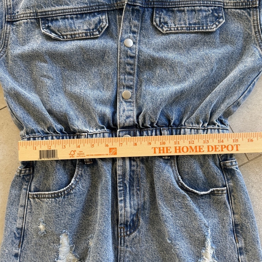 .idem ditto Denim Distressed Women’s Long Sleeve Romper in Vintage Blue Sz M NWT - Picture 10 of 12